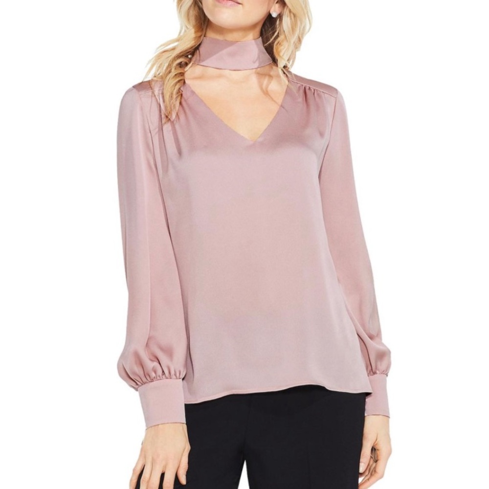 Vince Camuto Long Sleeve Mock Choker V-Neck Blouse